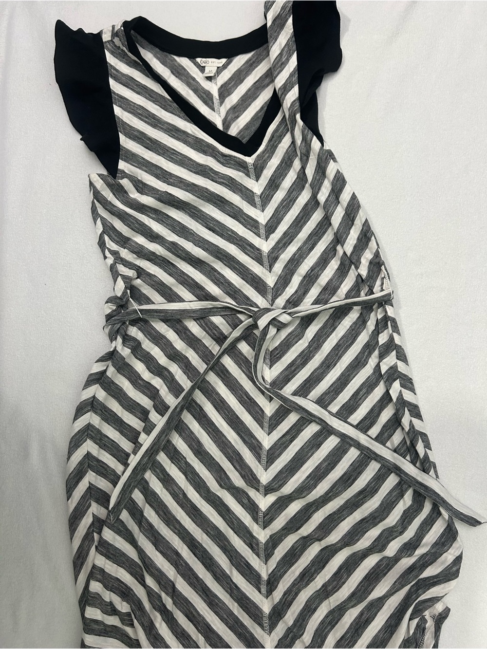 Cato Black & White Striped V-Neck Tie-Waist Midi Dress
